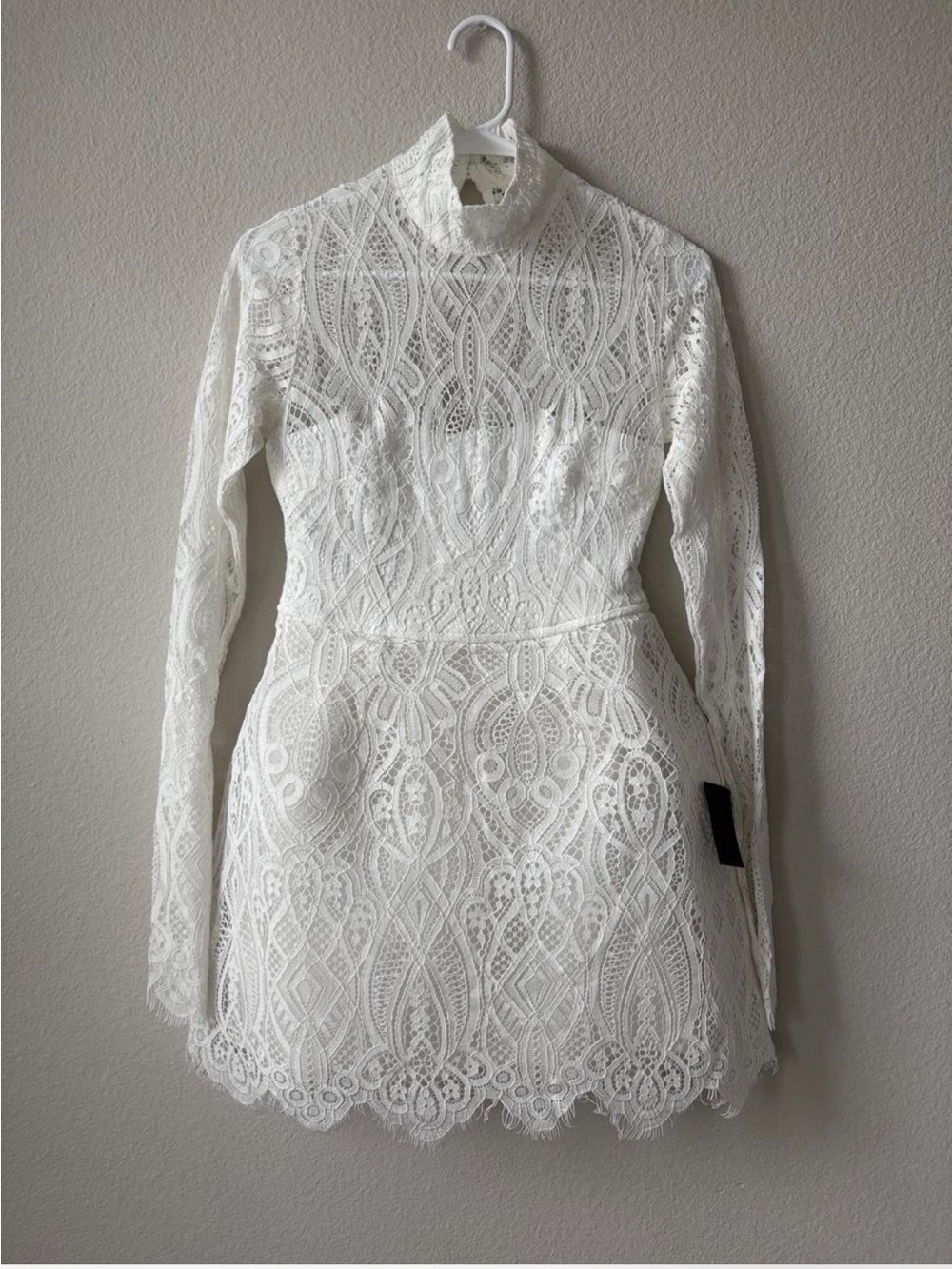 Lulu's White Lace High-Neck Long Sleeve Mini Dress - Picture 3 of 5